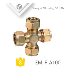 EM-F-A100 Brass male thread equal cross shaped compression pipe fitting